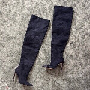 Good American Womens Over the Knee thigh high Boots Black Slouchy Pointed Toe 7